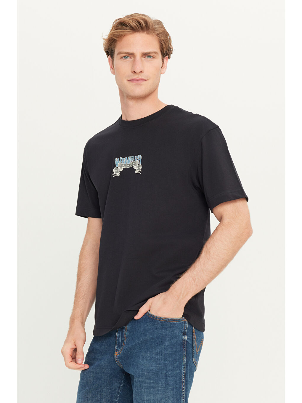 %100 Pamuk Relaxed Fit Geniş kesim Bisiklet Yaka Siyah Tişört