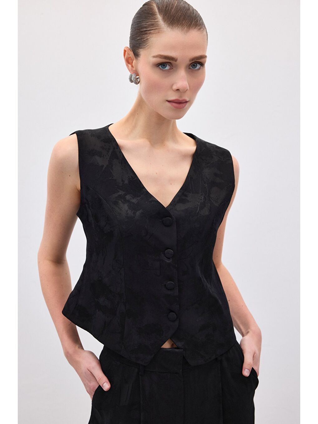 Jakarlı Yelek - Siyah-3