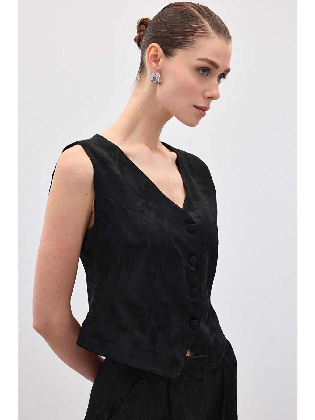 Jakarlı Yelek - Siyah-4