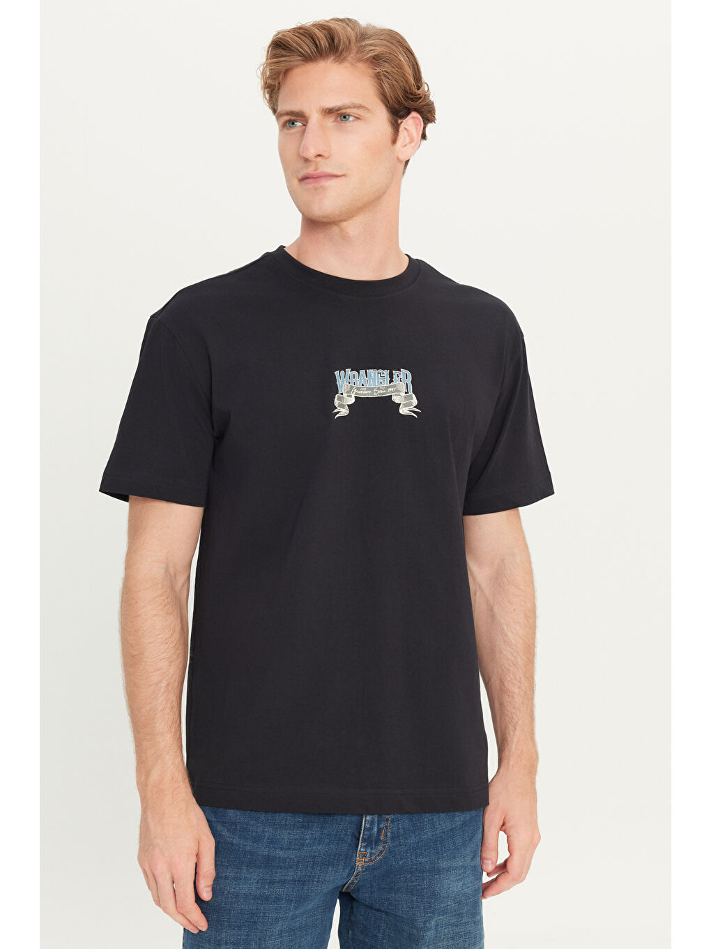 %100 Pamuk Relaxed Fit Geniş kesim Bisiklet Yaka Siyah Tişört-1