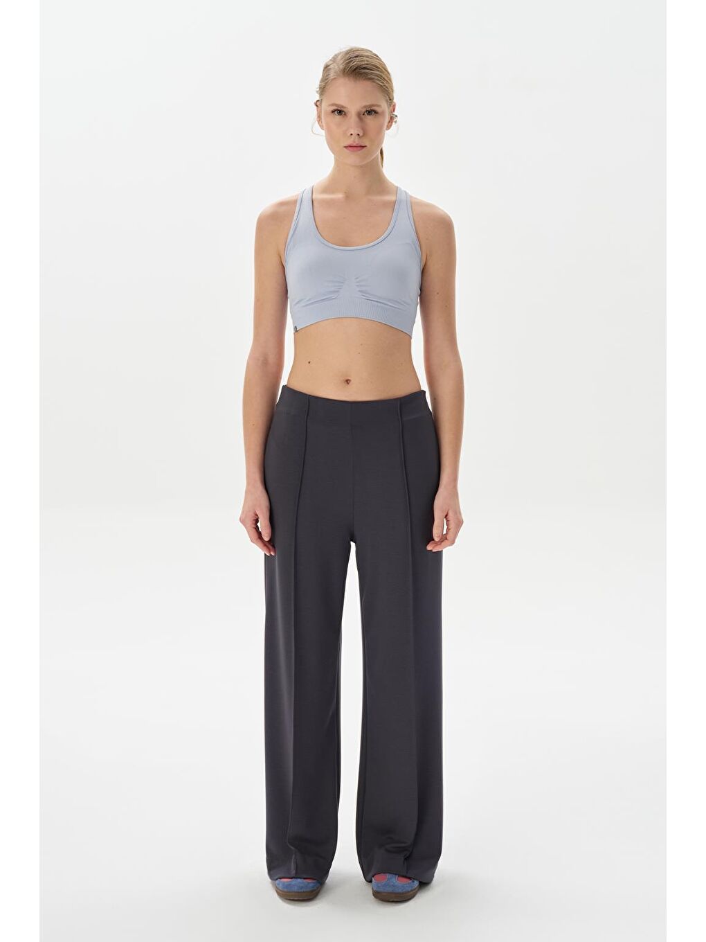 Gri Modal Örme Önü Dikişli Pantolon Füme