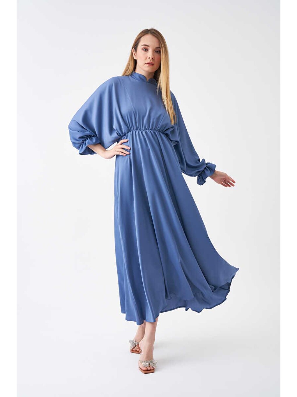 Beli Lastikli Abiye Elbise İndigo-3