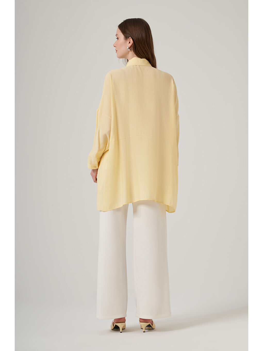 Bej Oversize Basic Yazlık Gömlek 3001 Vanilin Sarı-2