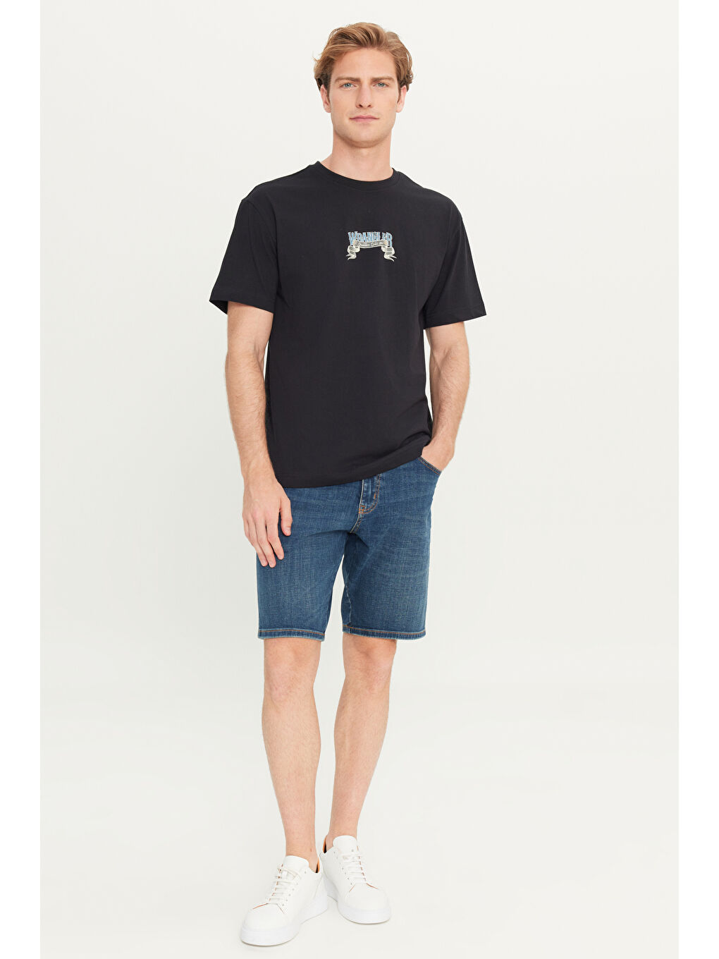 %100 Pamuk Relaxed Fit Geniş kesim Bisiklet Yaka Siyah Tişört-2