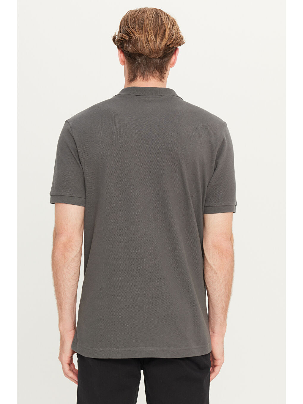 %100 Pamuk Regular Fit Normal Kesim Antrasit Polo Yaka Tişört-4