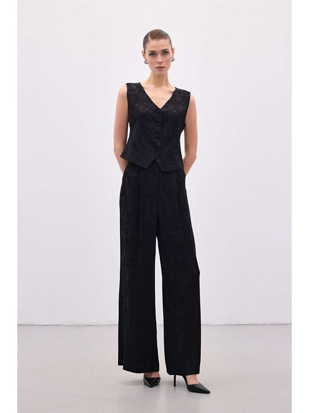 Jakarlı Yelek - Siyah-6