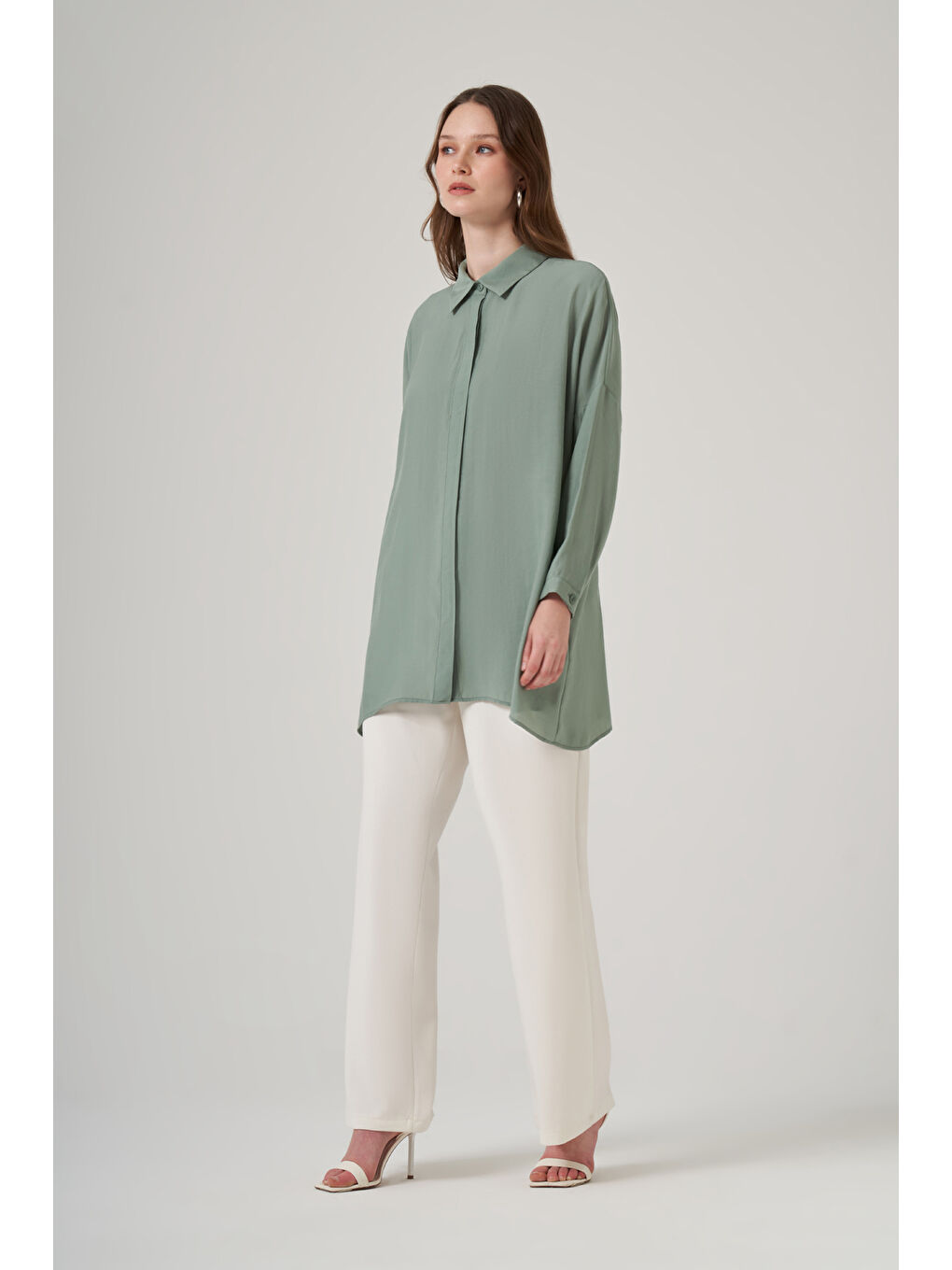 Yeşil Oversize Basic Yazlık Gömlek 3001 Akdeniz Turkuaz-1