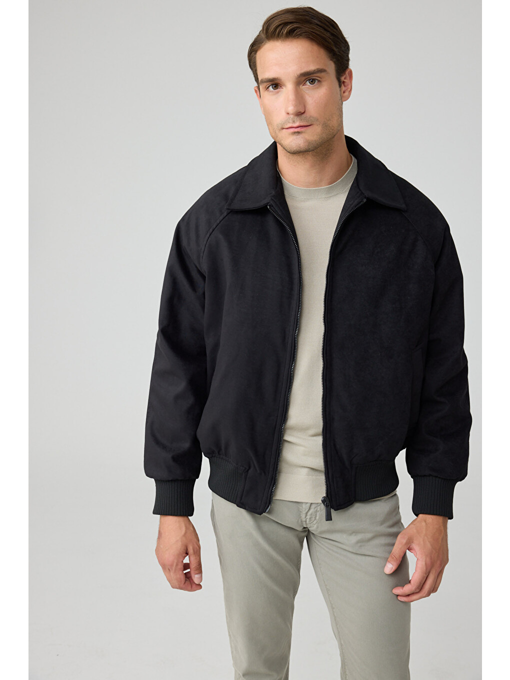 Erkek Oversize Bomber Süet Ceket Siyah 4343dngr