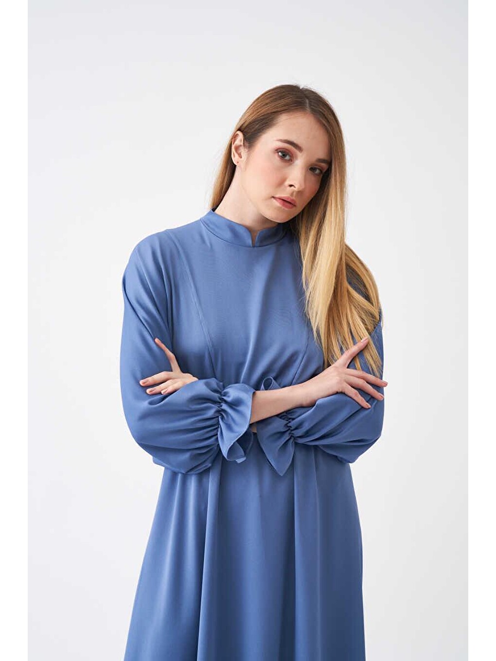 Beli Lastikli Abiye Elbise İndigo-9