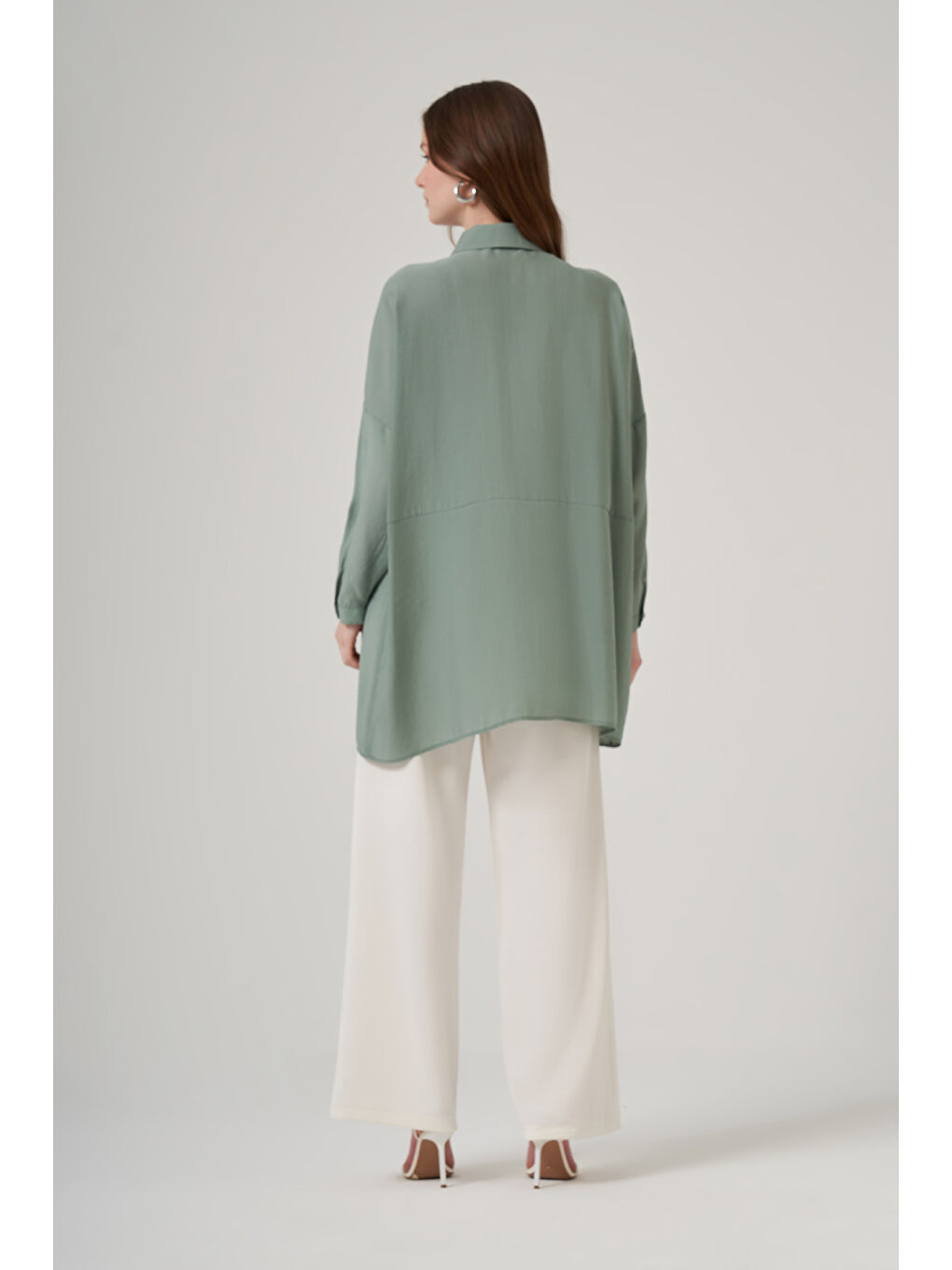 Yeşil Oversize Basic Yazlık Gömlek 3001 Akdeniz Turkuaz-2
