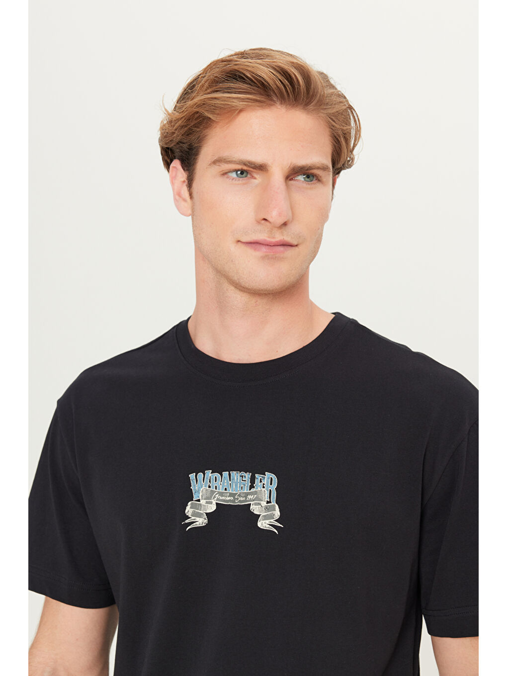 %100 Pamuk Relaxed Fit Geniş kesim Bisiklet Yaka Siyah Tişört-3