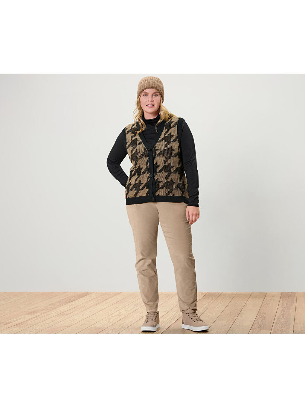 Kahverengi Kadın Örgü Yelek, Kazayağı-2