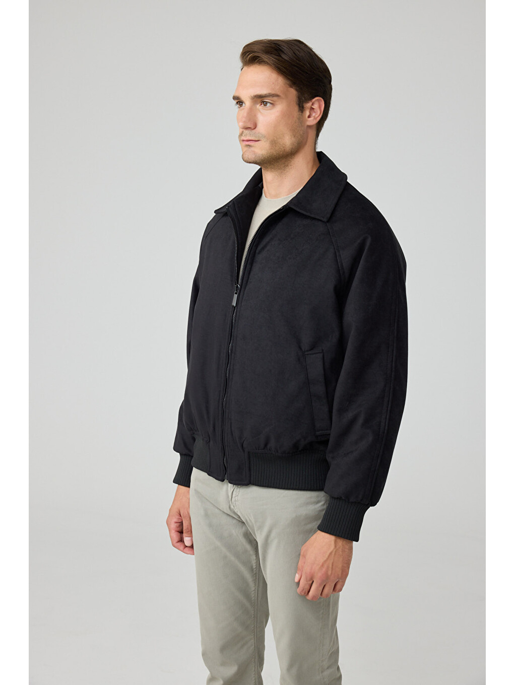 Erkek Oversize Bomber Süet Ceket Siyah 4343dngr-5