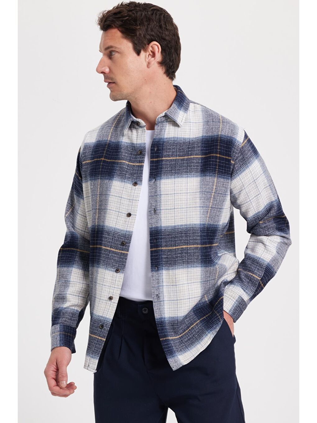 Karışık Erkek Relax Fit Rahat Kesim Kışlık Kareli Oduncu Gömlek-6