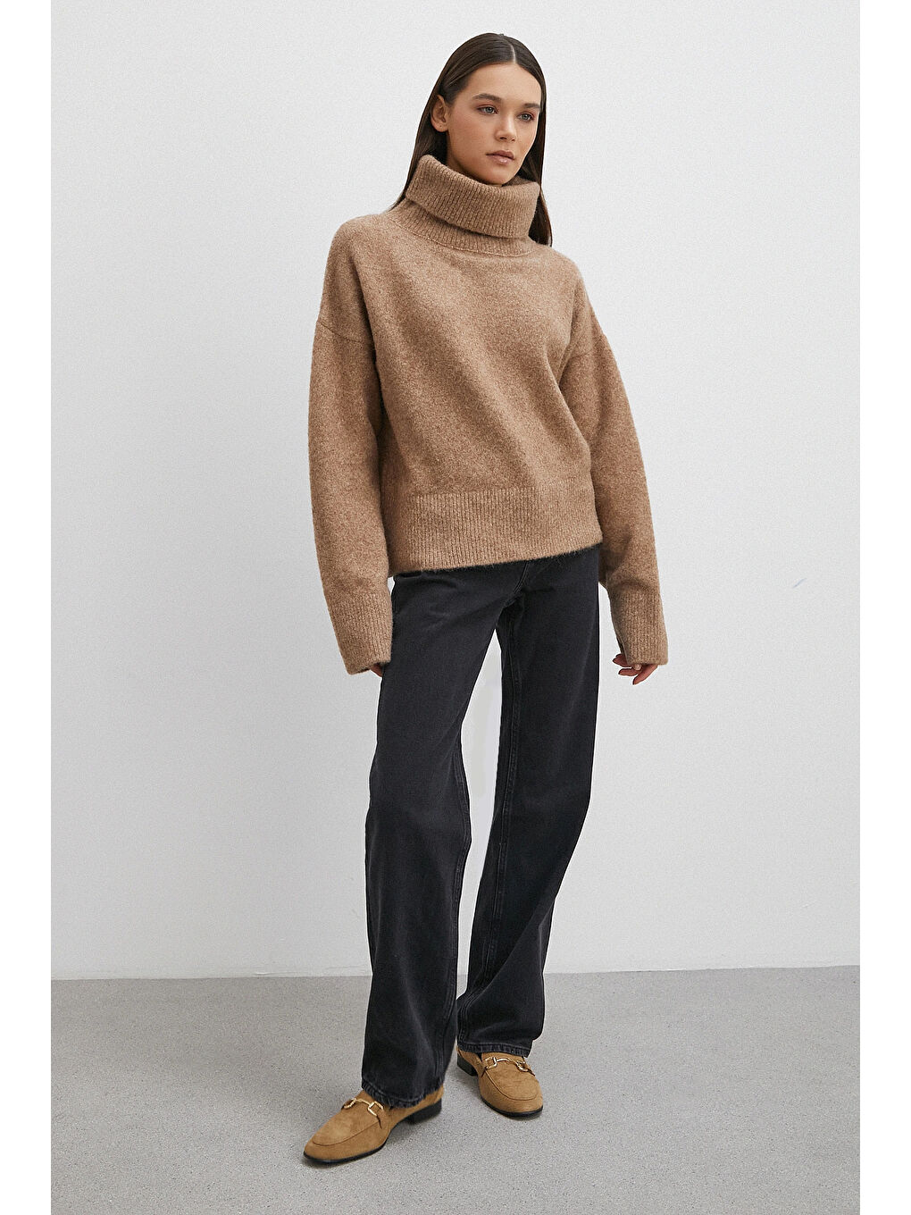 Yüksek Bel Boru Paça Jean Siyah-3