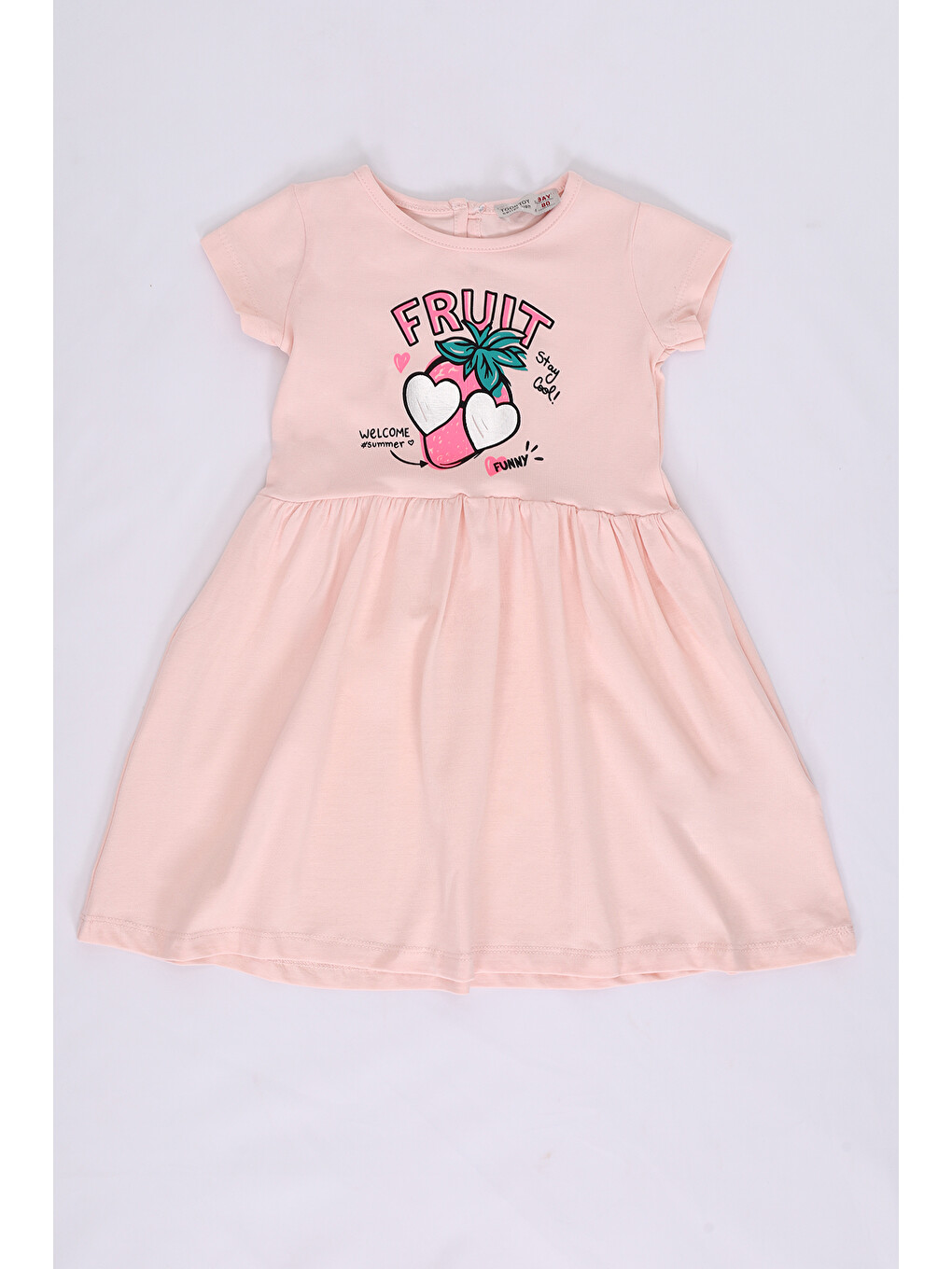 Pembe Kız Bebek Fruit Yazılı Çilek Baskılı Elbise