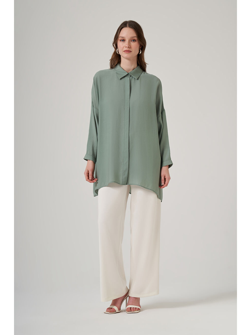 Yeşil Oversize Basic Yazlık Gömlek 3001 Akdeniz Turkuaz-3
