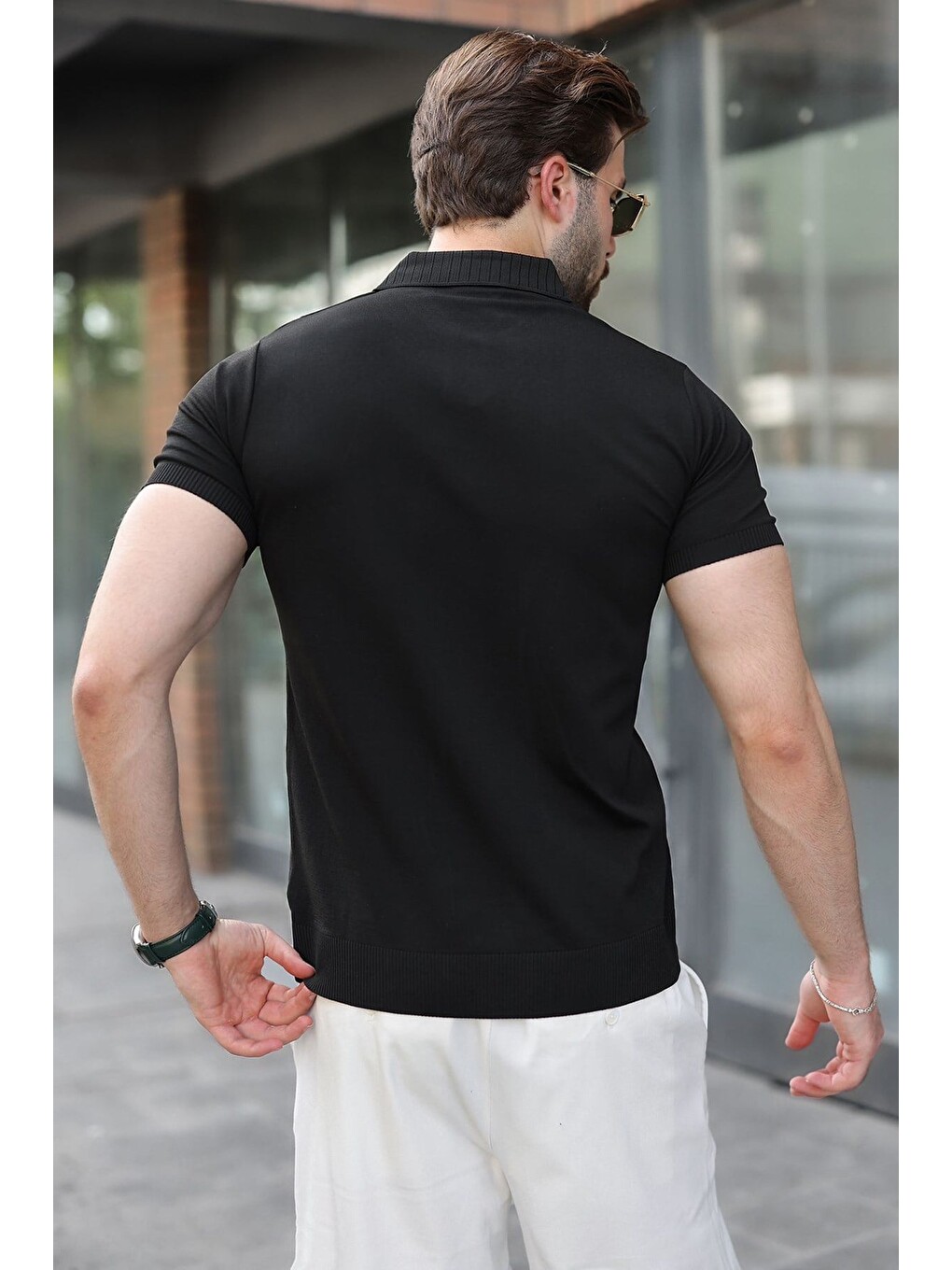 Siyah Regular Fit Polo Yaka Triko Erkek Tişört E7502-1