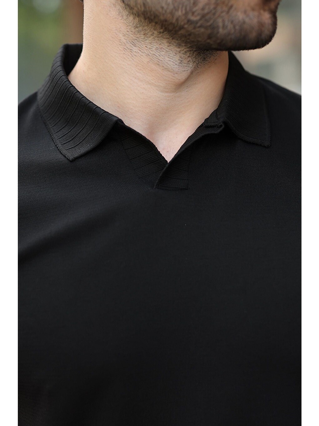 Siyah Regular Fit Polo Yaka Triko Erkek Tişört E7502-2
