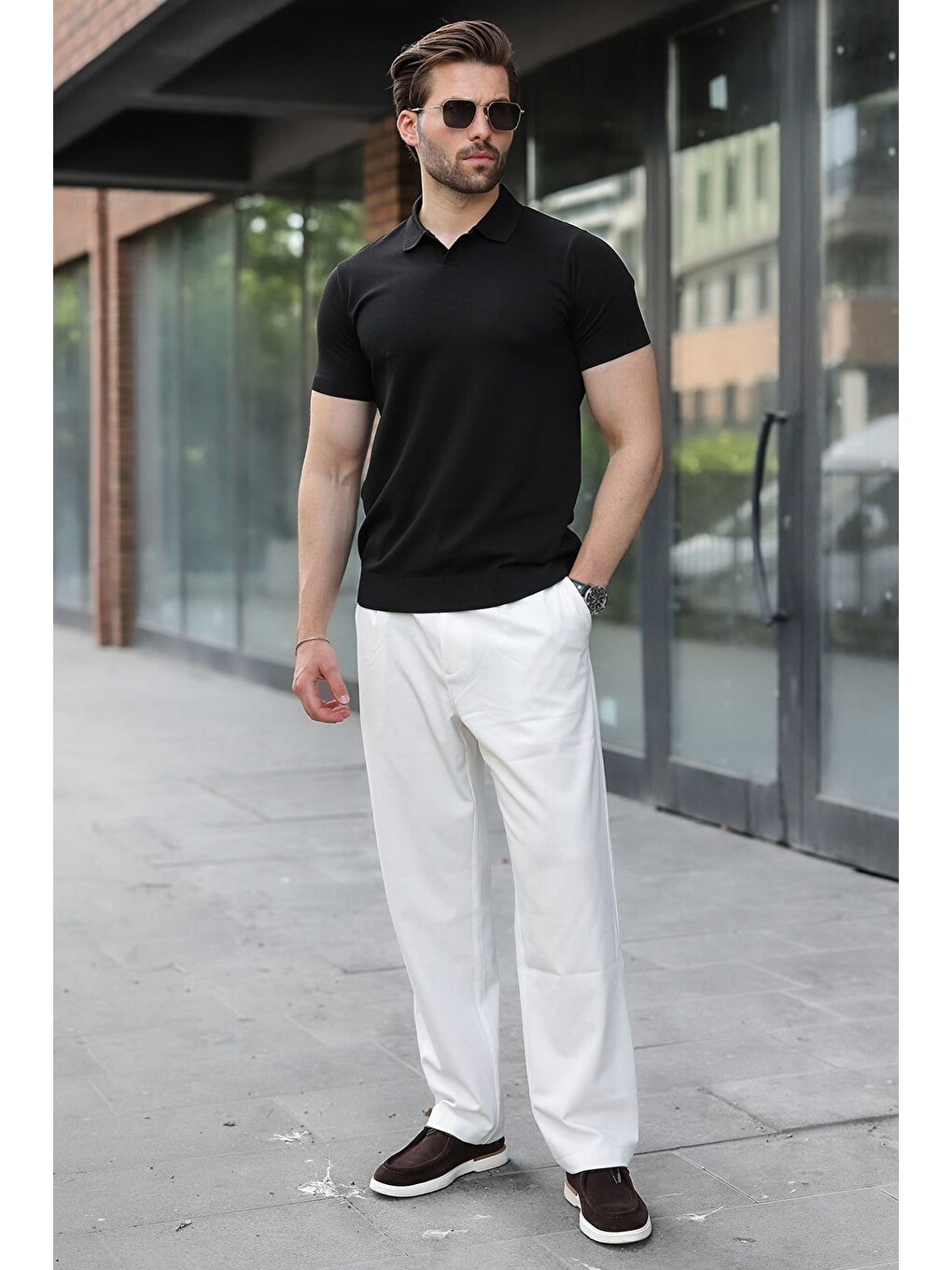 Siyah Regular Fit Polo Yaka Triko Erkek Tişört E7502-3