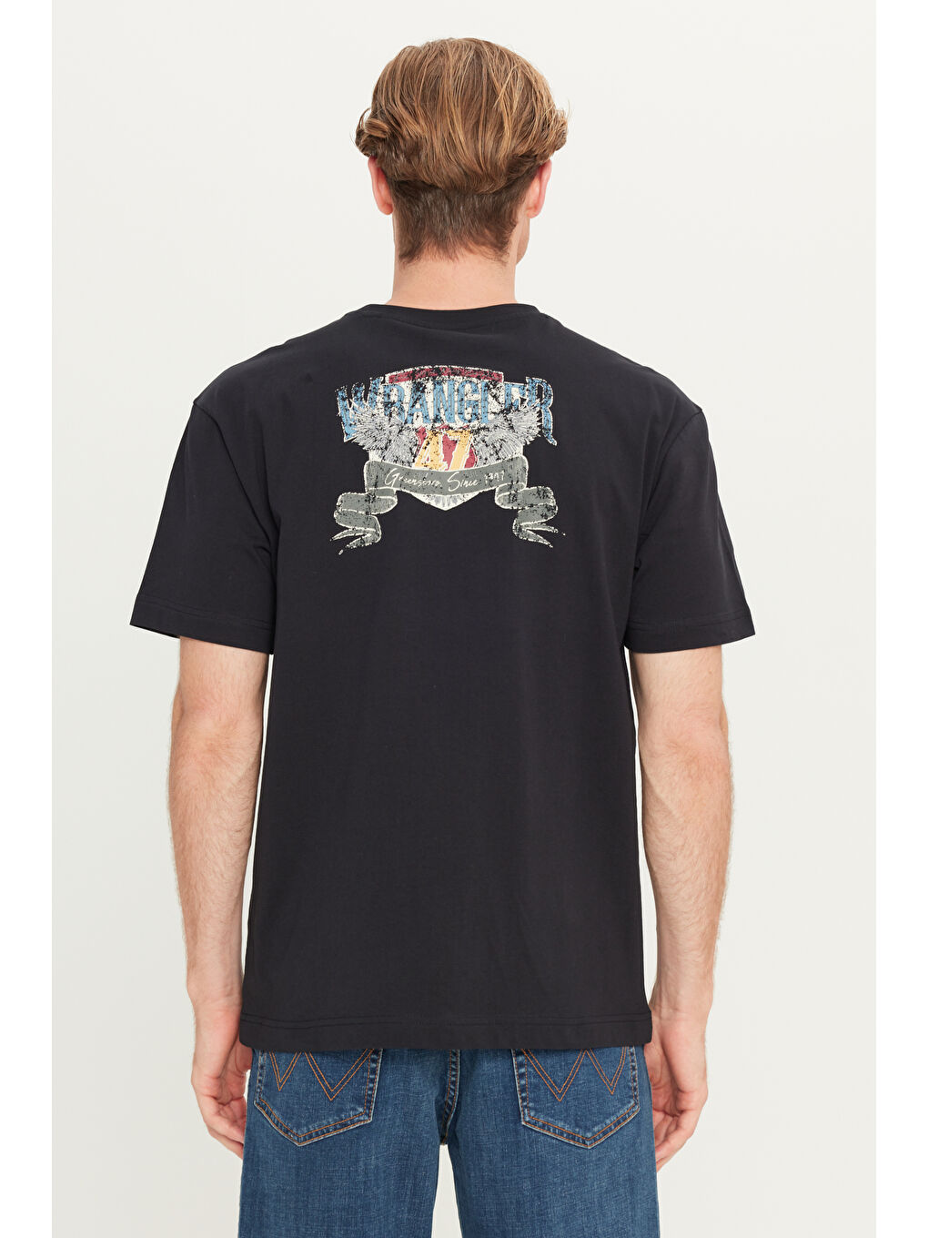 %100 Pamuk Relaxed Fit Geniş kesim Bisiklet Yaka Siyah Tişört-4