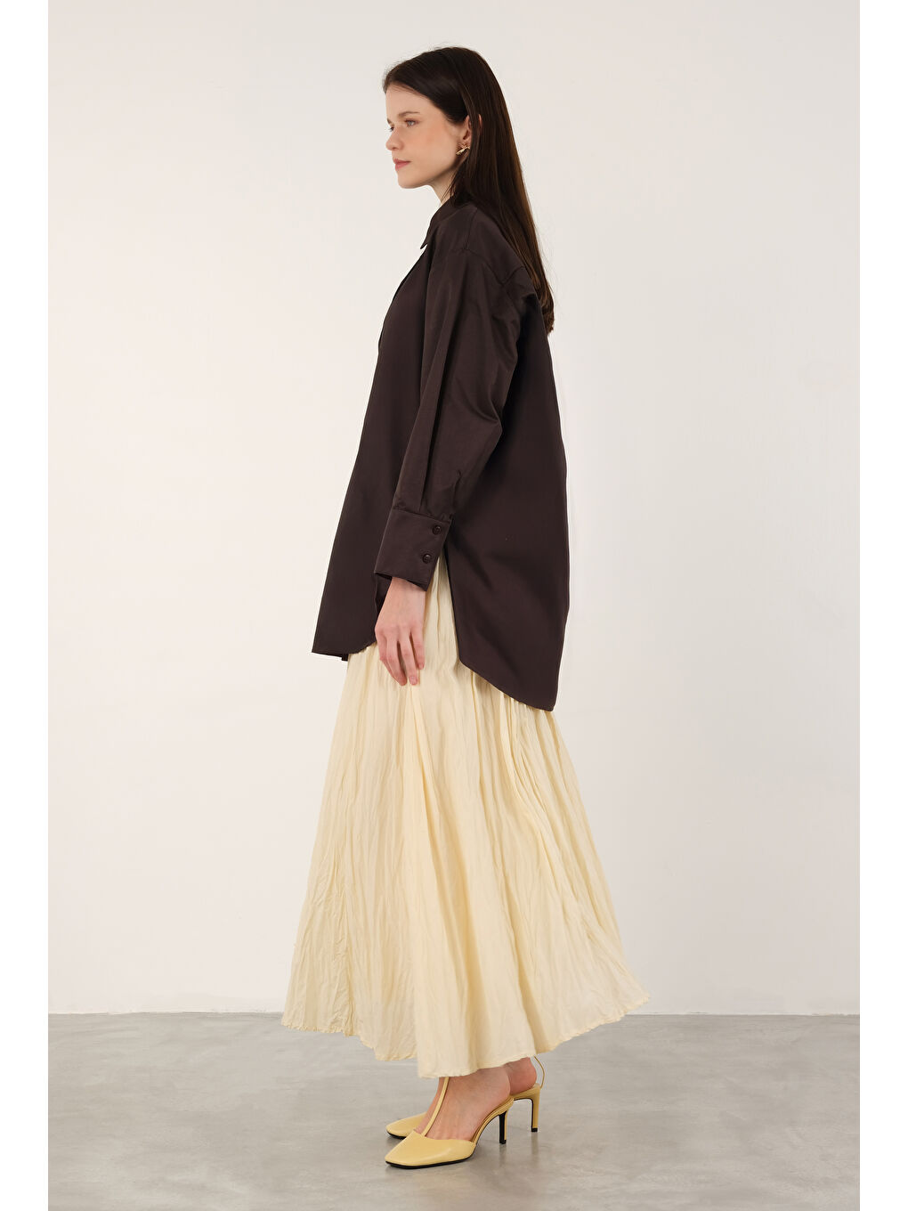 Kahverengi Poplin Gömlek Kısa Koyu Kahve-2