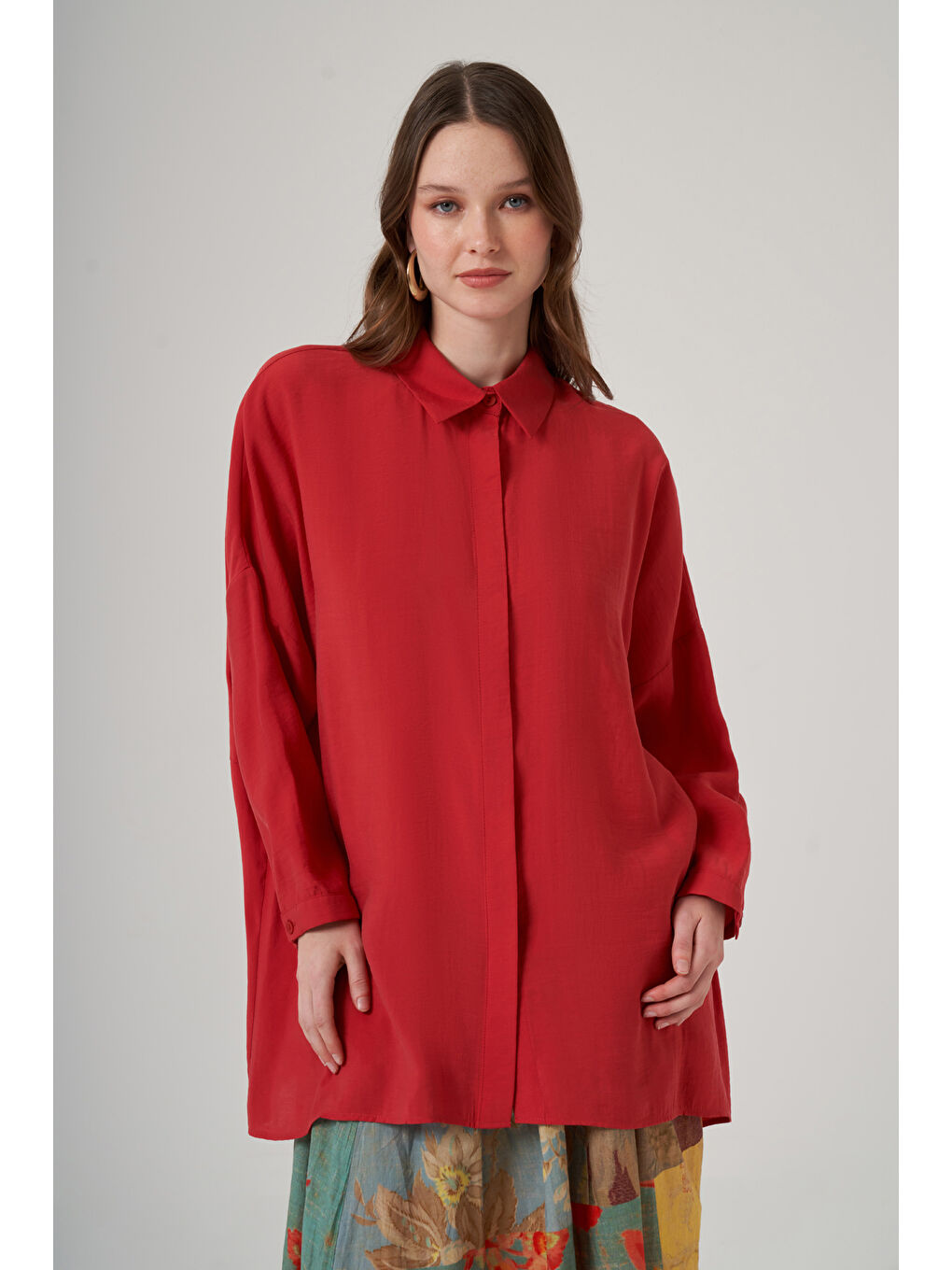 Oversize Basic Yazlık Gömlek 3001 Kırmızı