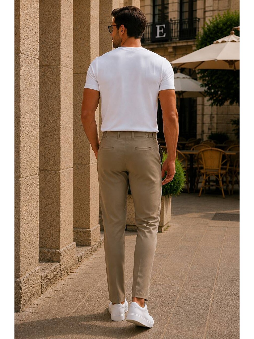 Erkek Premium Poliamid Kumaş Comfort Fit Jogger Bej Pantolon - 252dngr-3