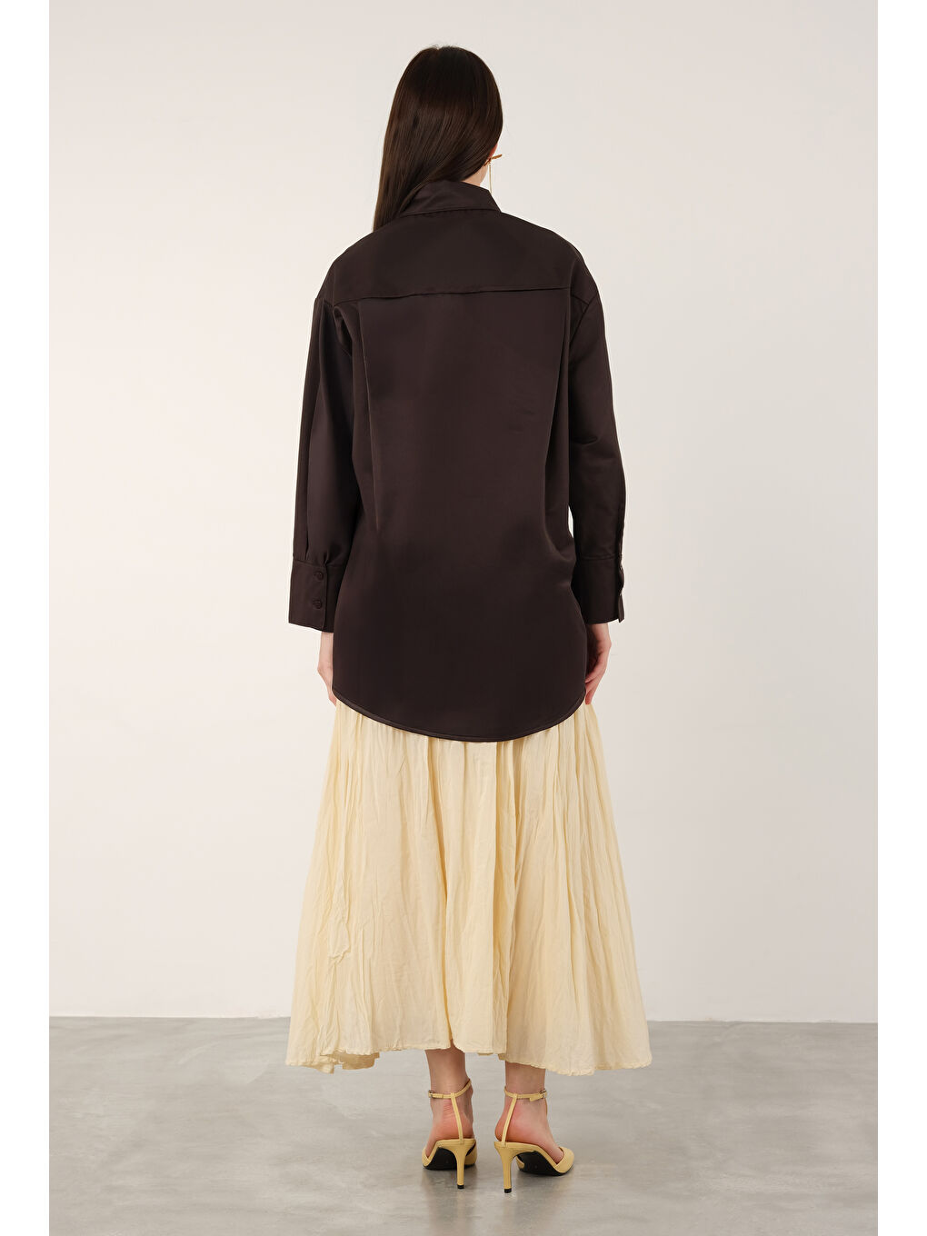 Kahverengi Poplin Gömlek Kısa Koyu Kahve-3