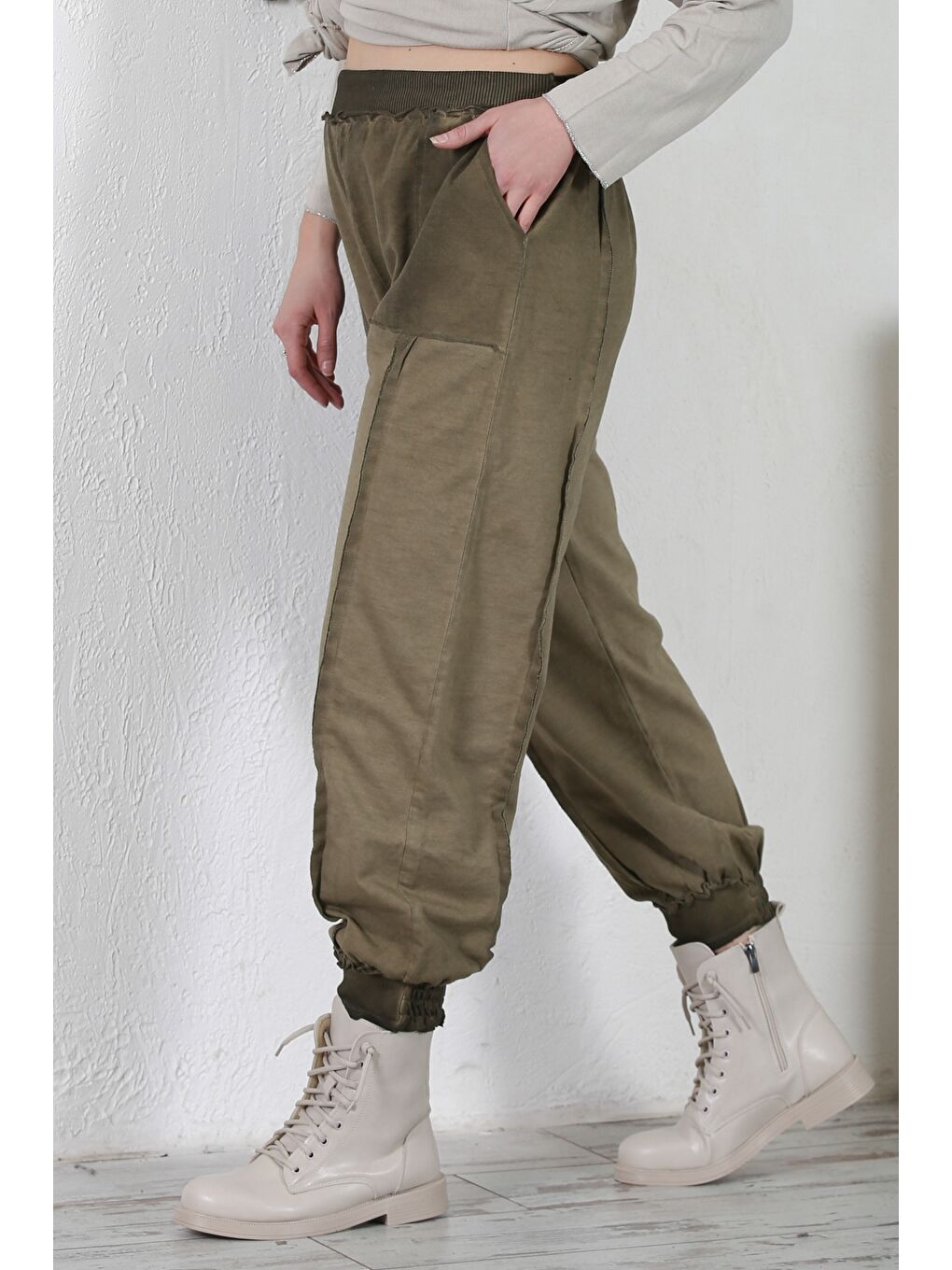 Chiccy Haki Cepli Yıkamalı Lastikli Bel Jogger Paça Casual Örme Pantolon 100 60 - 1