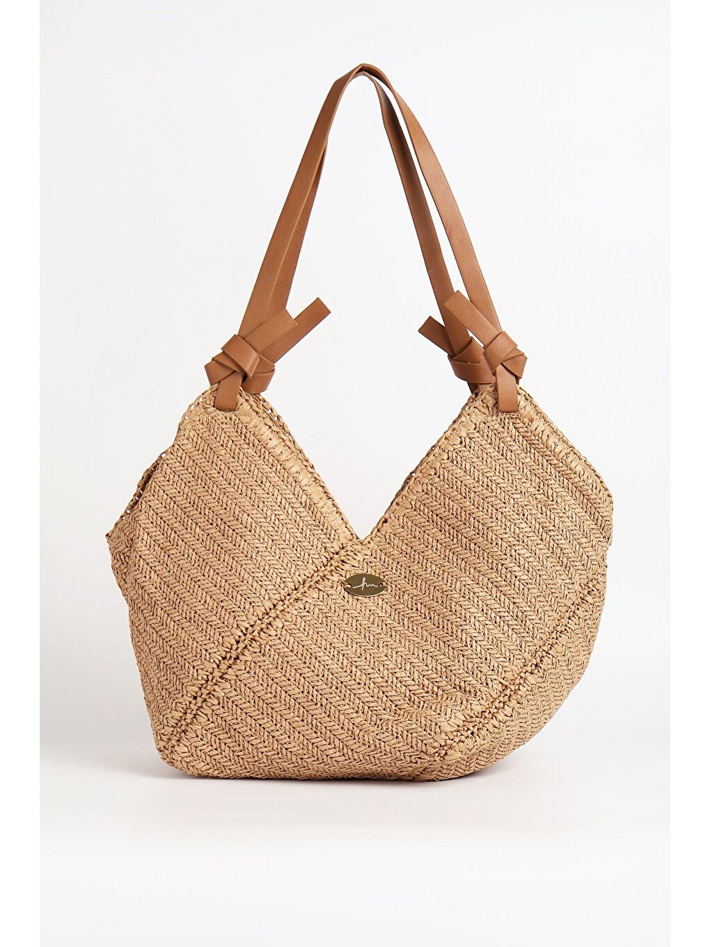 Kahverengi Deri Saplı Camel Renk Plaj Çantası 1114