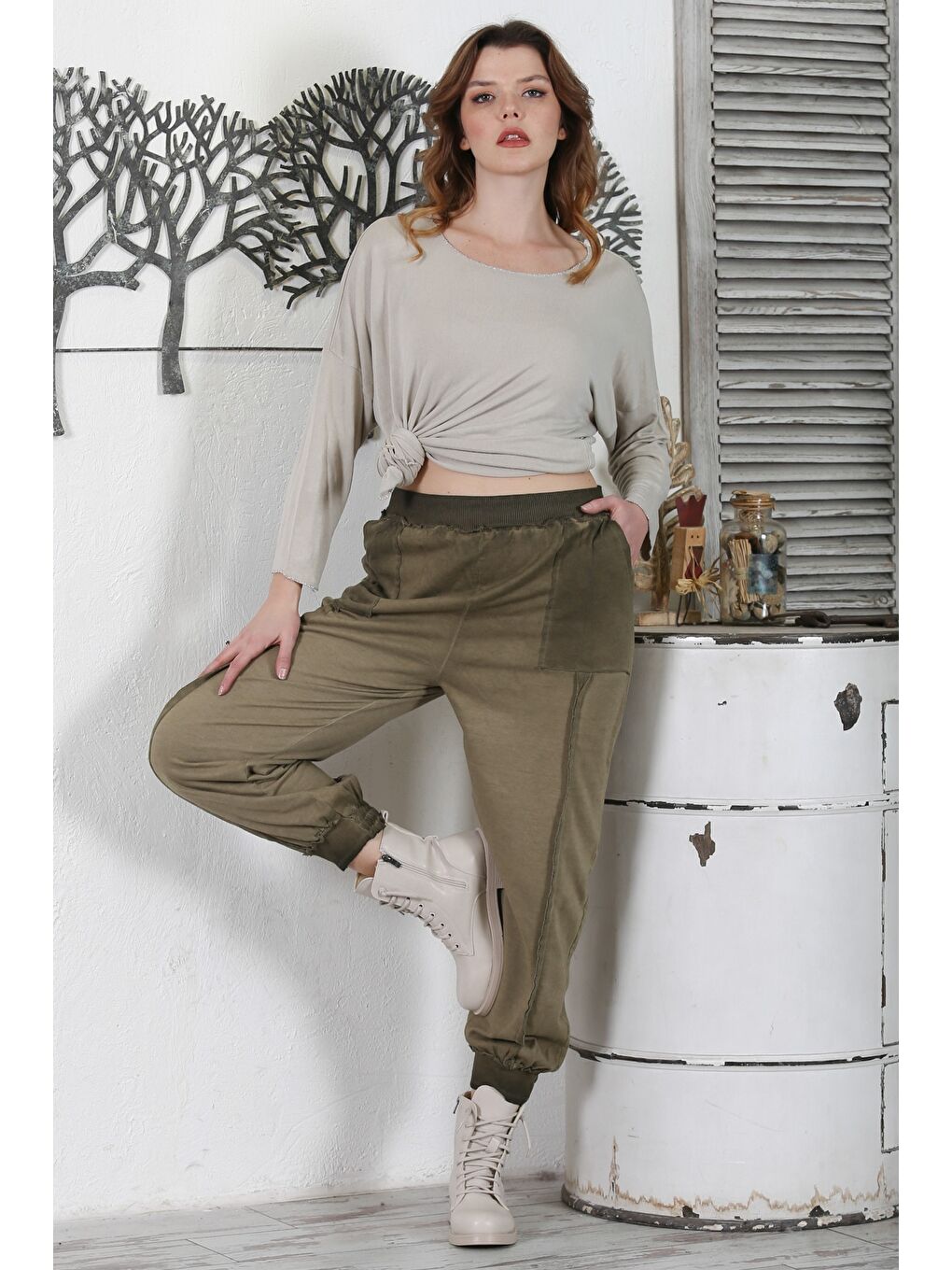 Chiccy Haki Cepli Yıkamalı Lastikli Bel Jogger Paça Casual Örme Pantolon 100 60 - 2