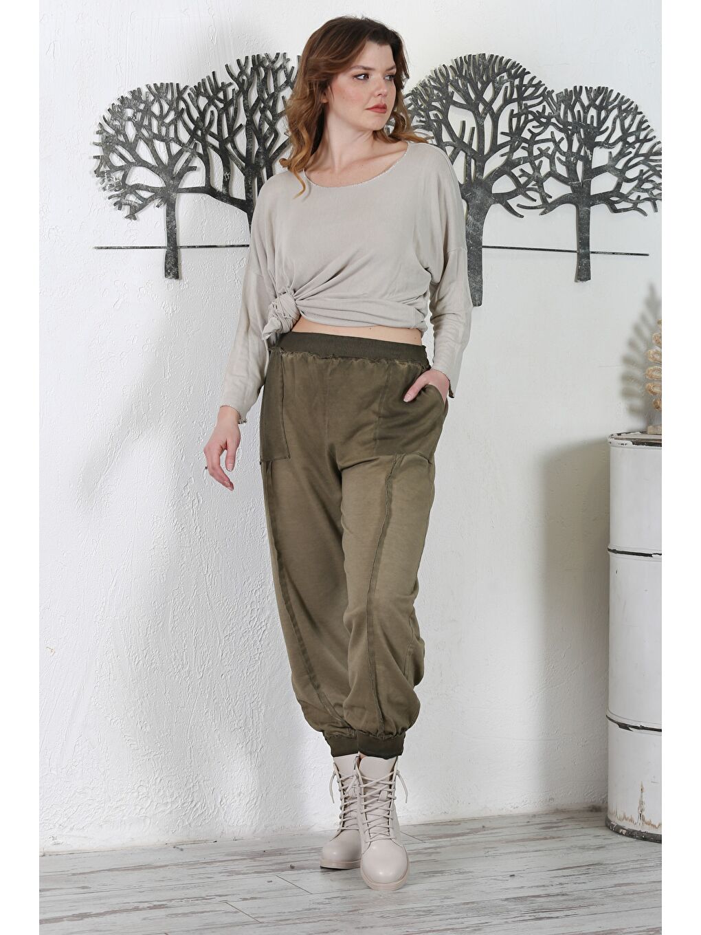 Chiccy Haki Cepli Yıkamalı Lastikli Bel Jogger Paça Casual Örme Pantolon 100 60 - 3