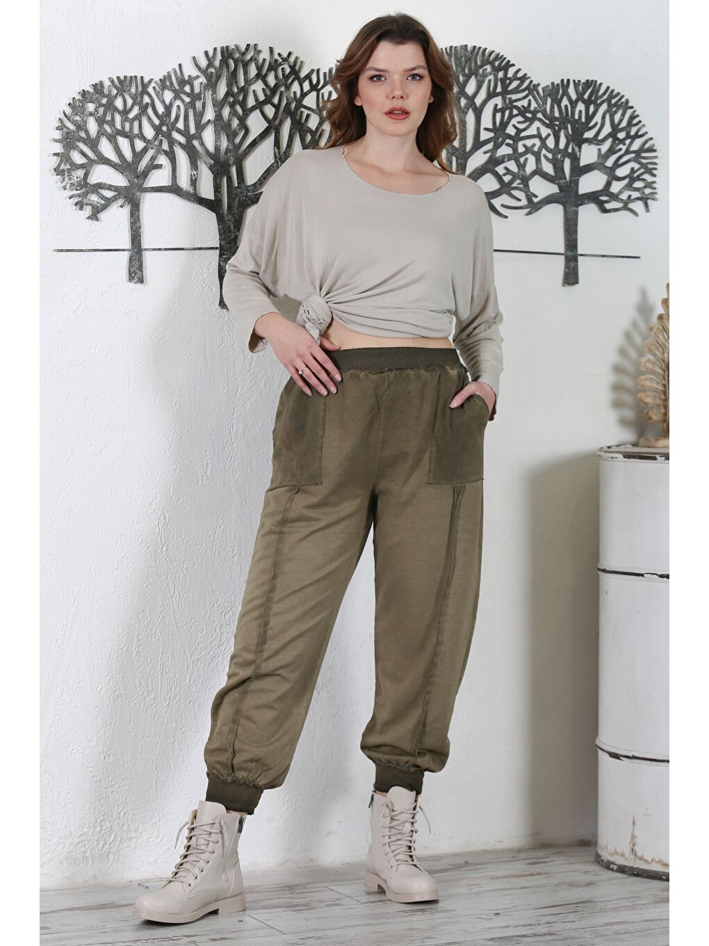Chiccy Haki Cepli Yıkamalı Lastikli Bel Jogger Paça Casual Örme Pantolon 100 60 - 4