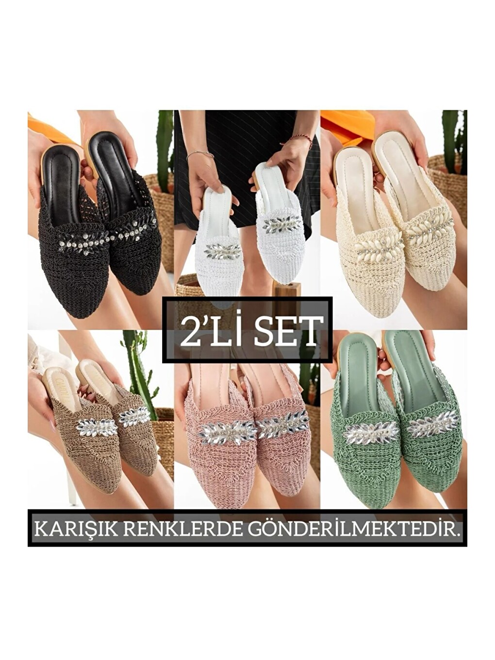 Karışık 2'li Unisex Kaymaz Sokak Plaj Yazlık Gündelik Terlik