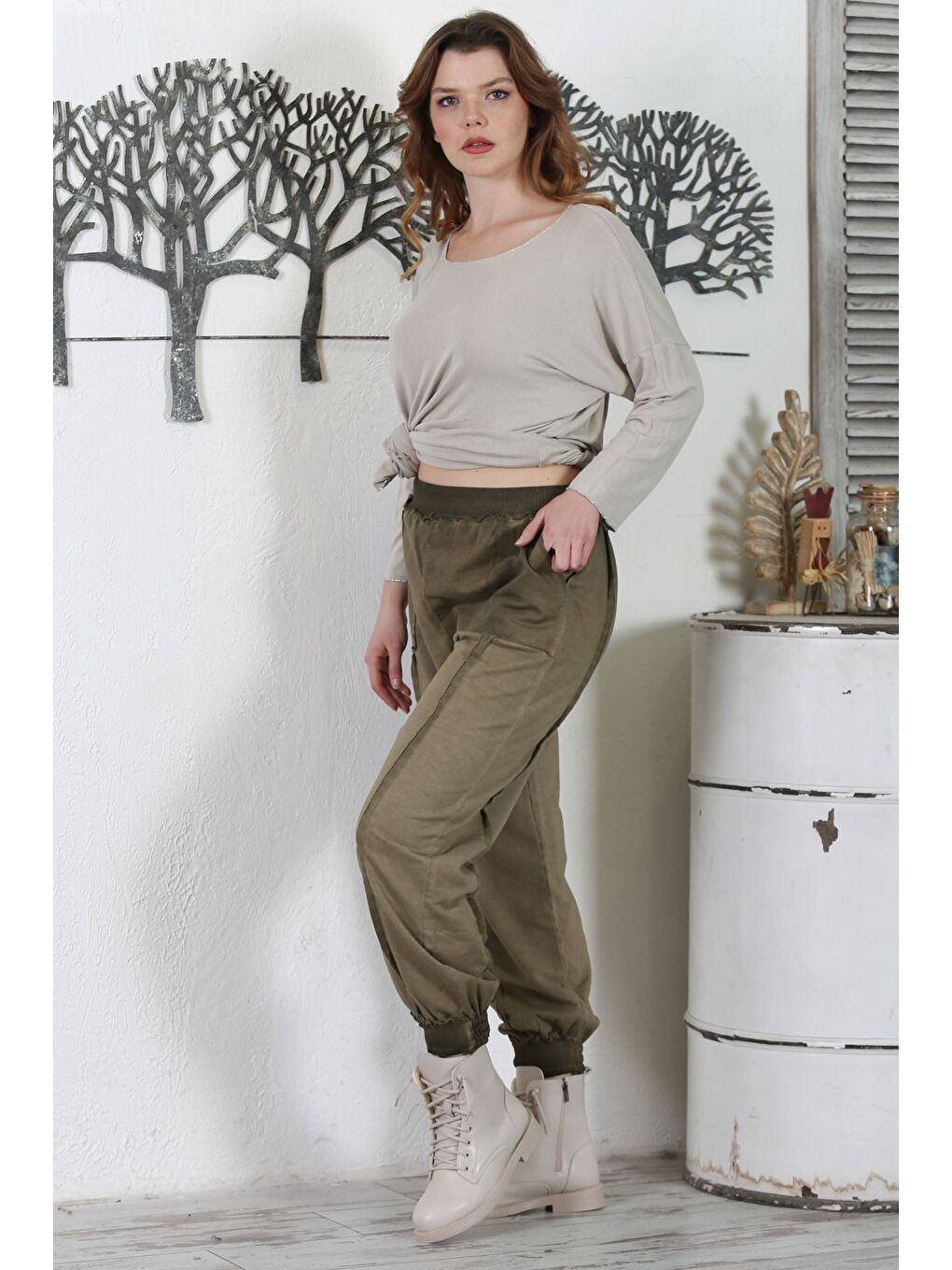 Chiccy Haki Cepli Yıkamalı Lastikli Bel Jogger Paça Casual Örme Pantolon 100 60 - 5