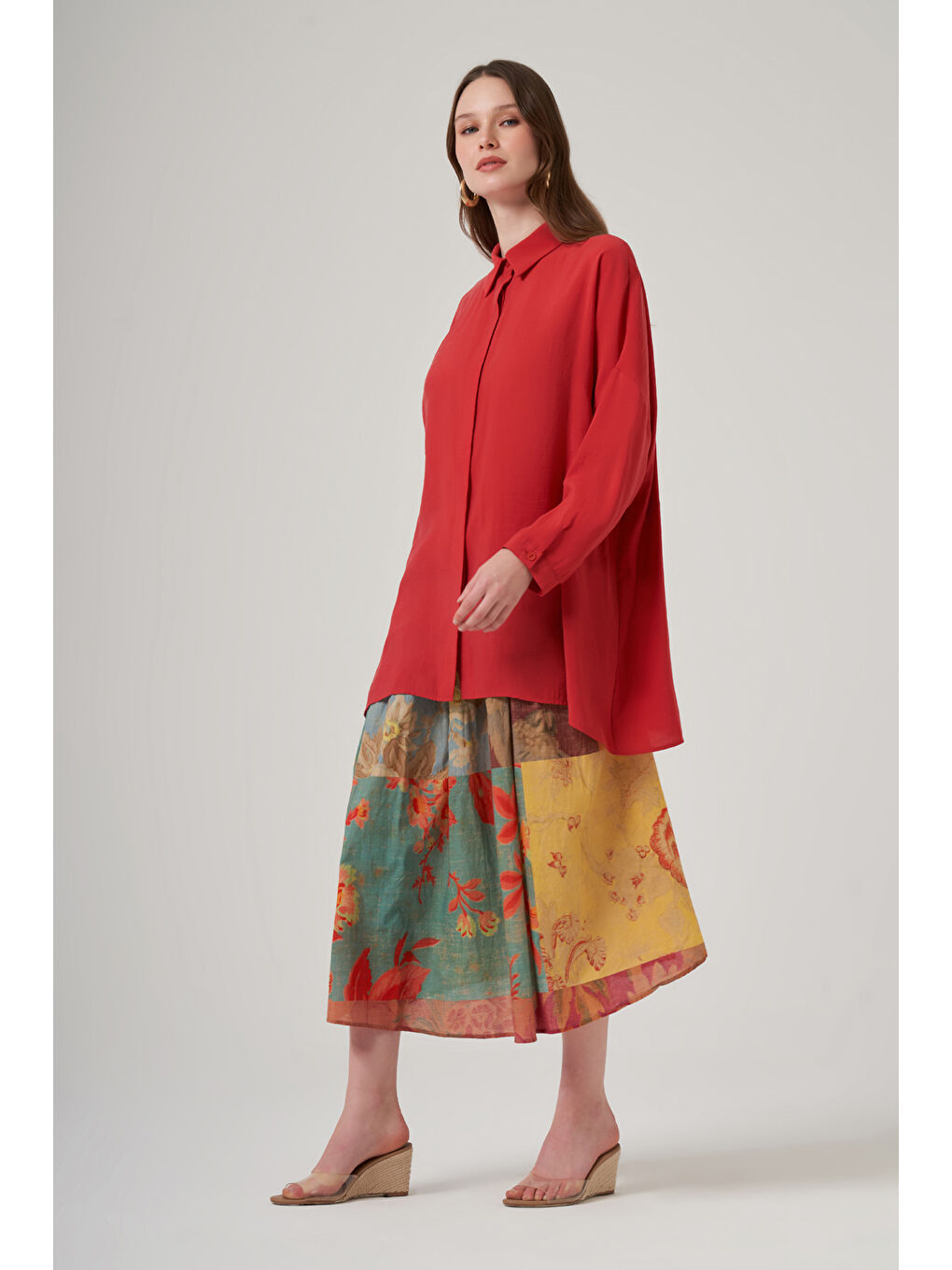 Oversize Basic Yazlık Gömlek 3001 Kırmızı-1