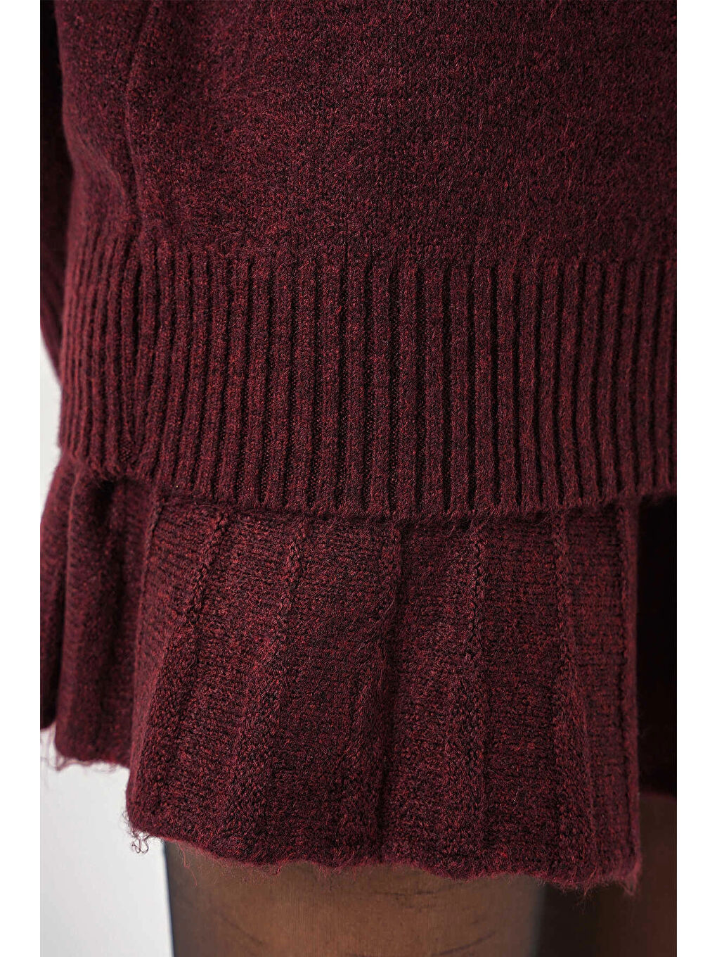 Kadın Mürdüm Kazak Etek Triko İkili Takım HZL25W-BD1102641-4