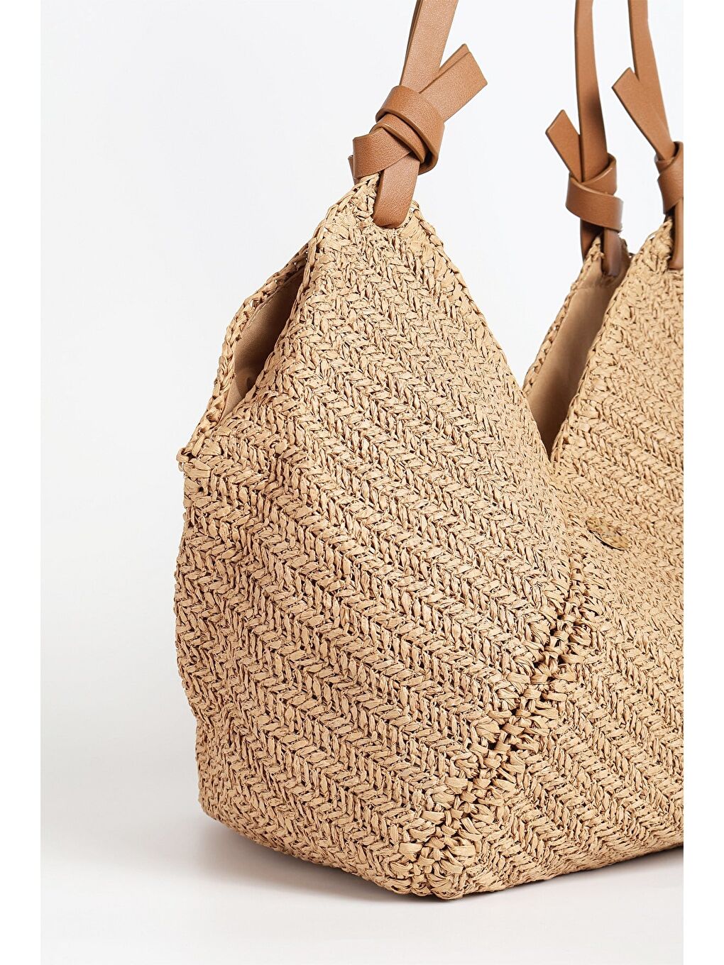 Kahverengi Deri Saplı Camel Renk Plaj Çantası 1114-4