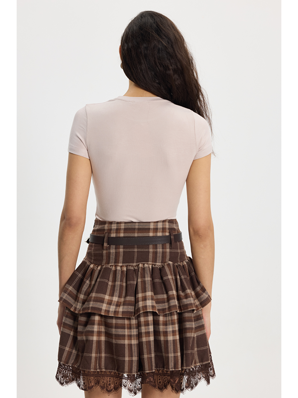 Kadın Slim Fit Dar Kesim Pamuklu Kısa Kollu Bisiklet Yaka Pembe Tişört-5