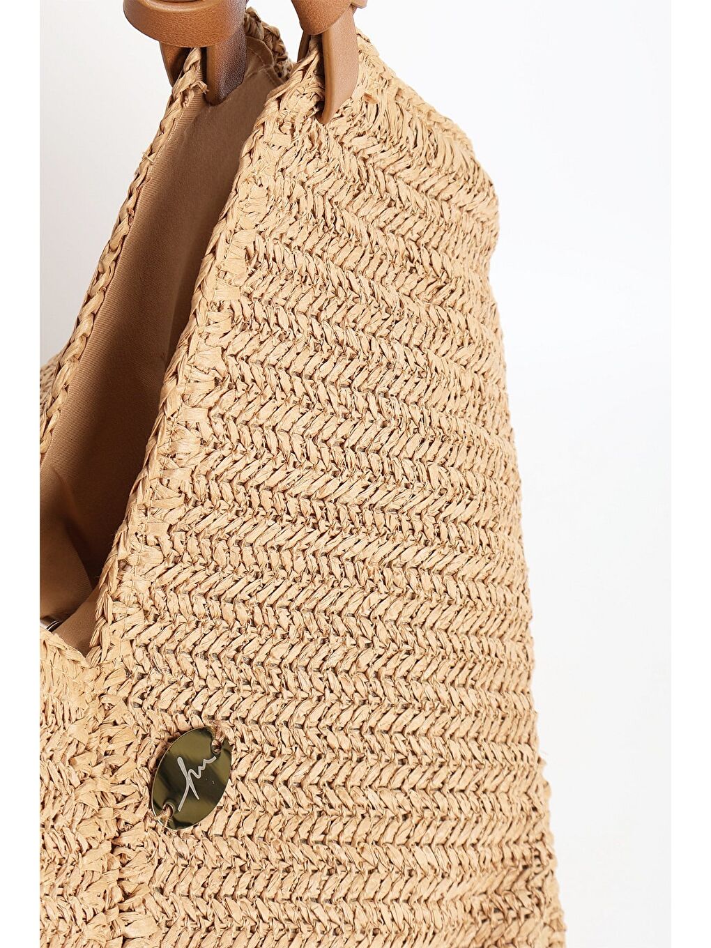 Kahverengi Deri Saplı Camel Renk Plaj Çantası 1114-5