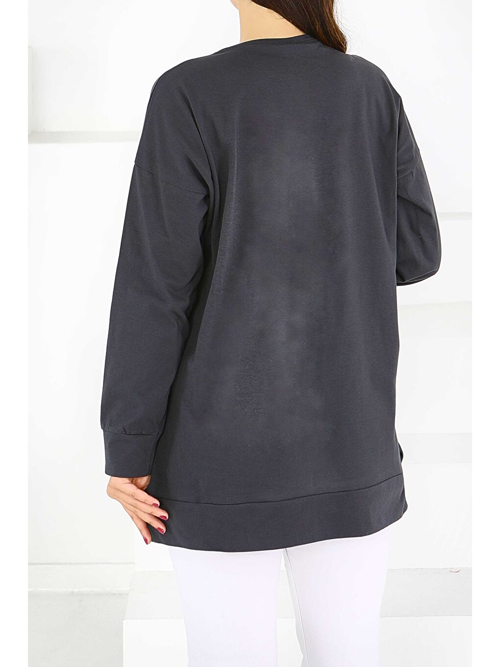 Uzun Kollu Taşlı Süprem Tunik Antrasit - 27583-3