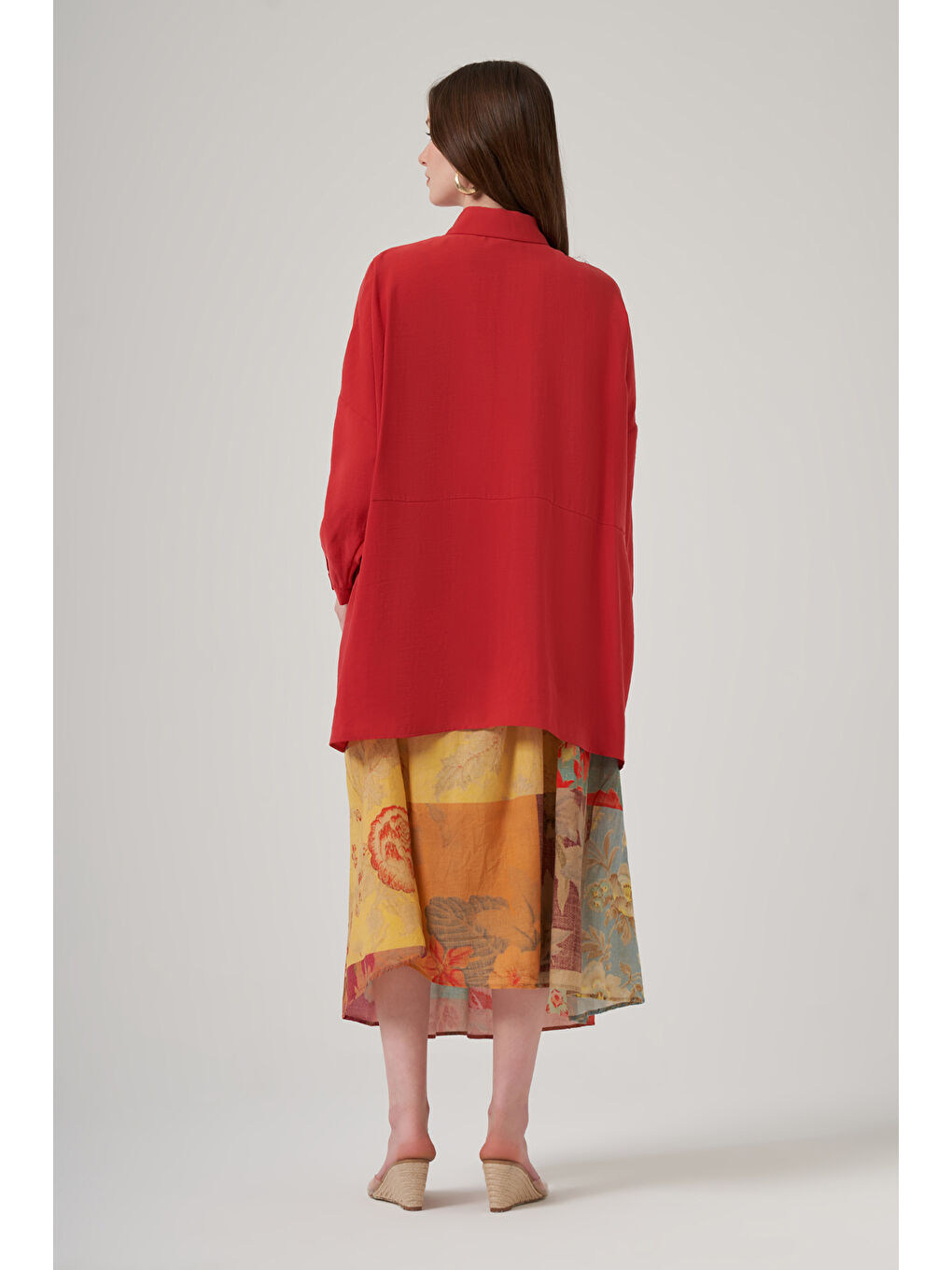 Oversize Basic Yazlık Gömlek 3001 Kırmızı-2