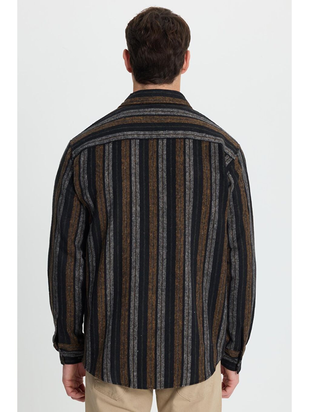 Karışık Erkek Relax Fit Rahat Kesim Spor Yaka Çizgili Oduncu Gömlek-6