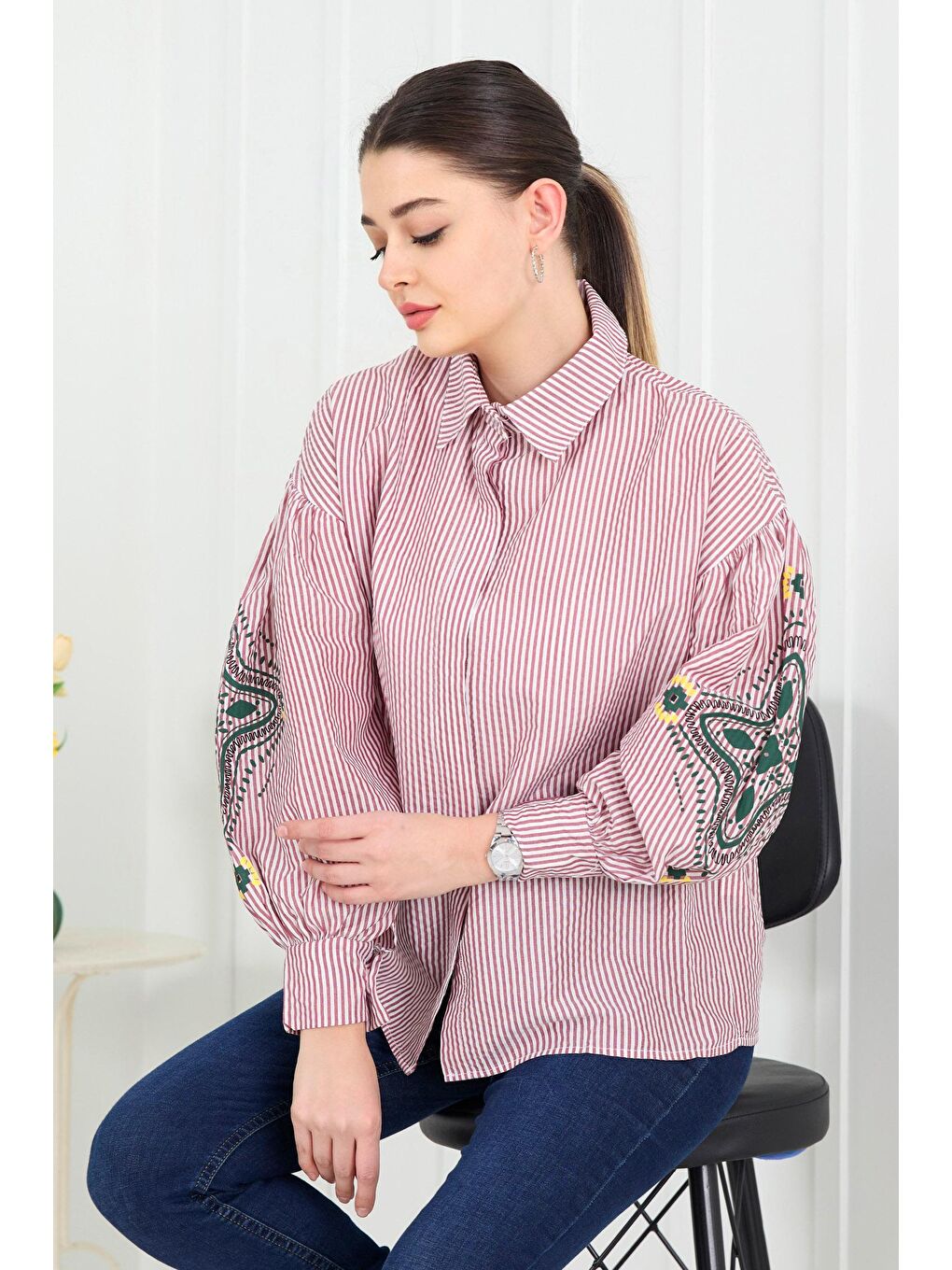 Gömlek Yaka Kadın Bordo Tunik - 11506