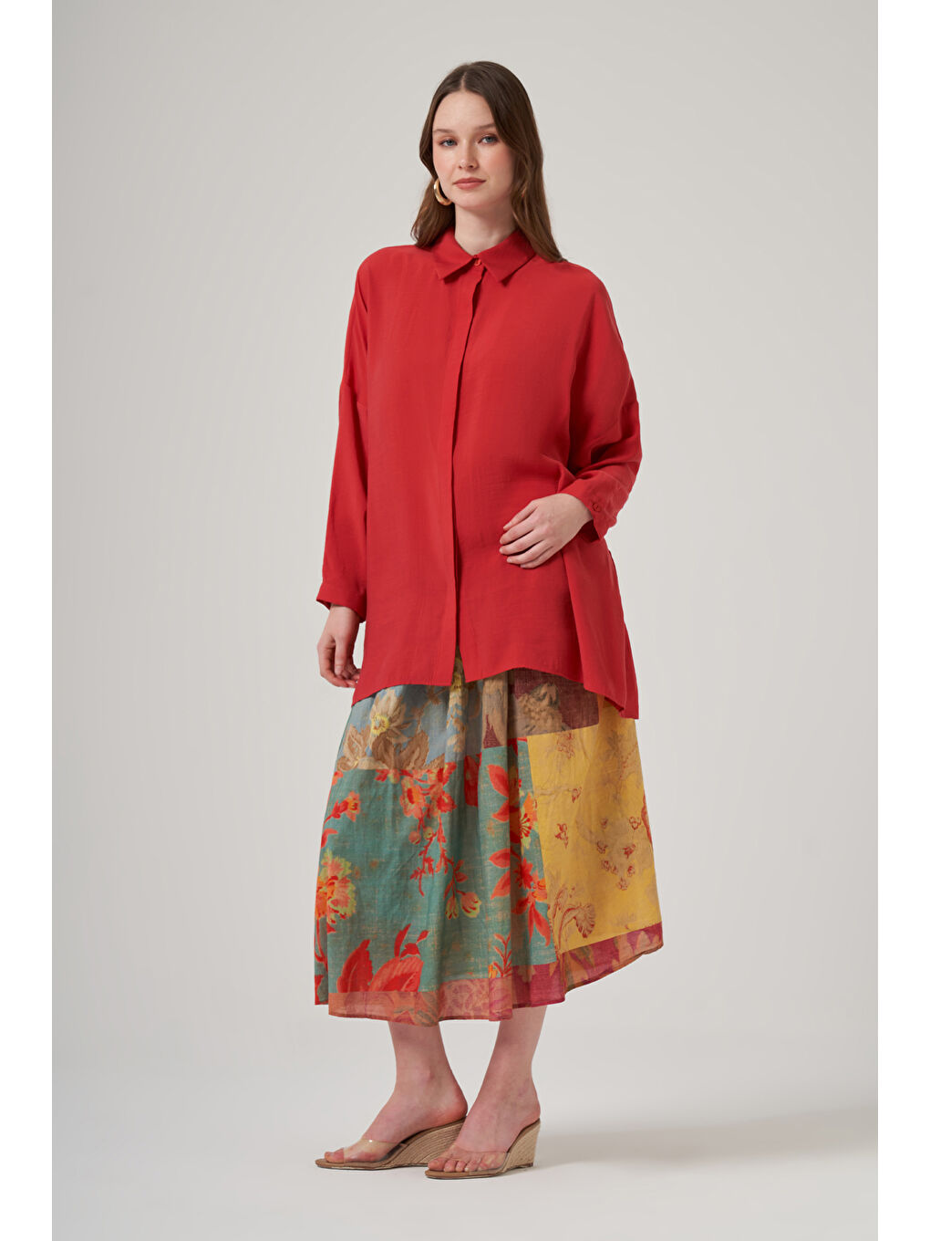 Oversize Basic Yazlık Gömlek 3001 Kırmızı-3