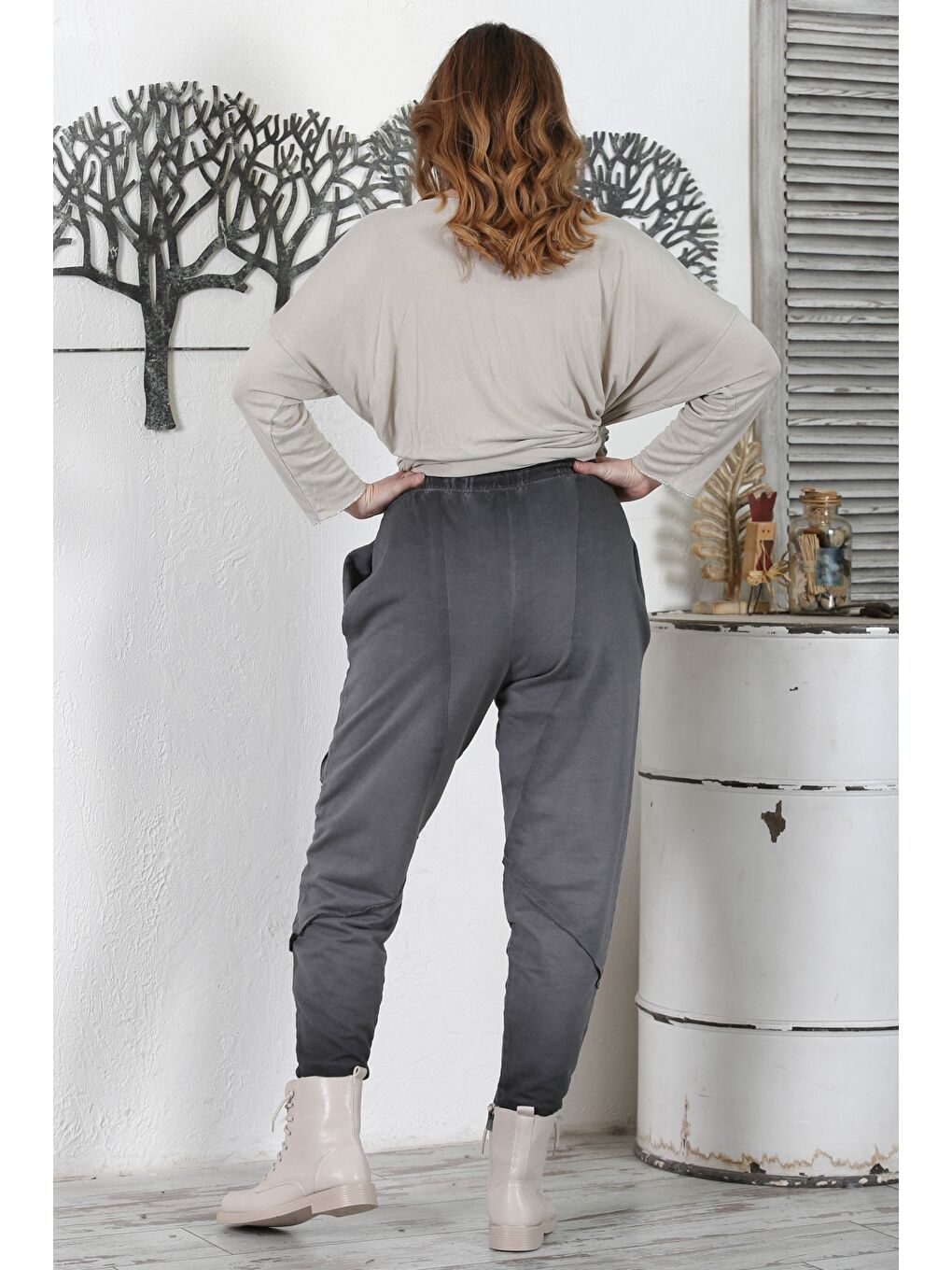 Antrasit Cepli Yıkamalı Lastikli Bel Jogger Paça Casual Örme Pantolon 100 60-5