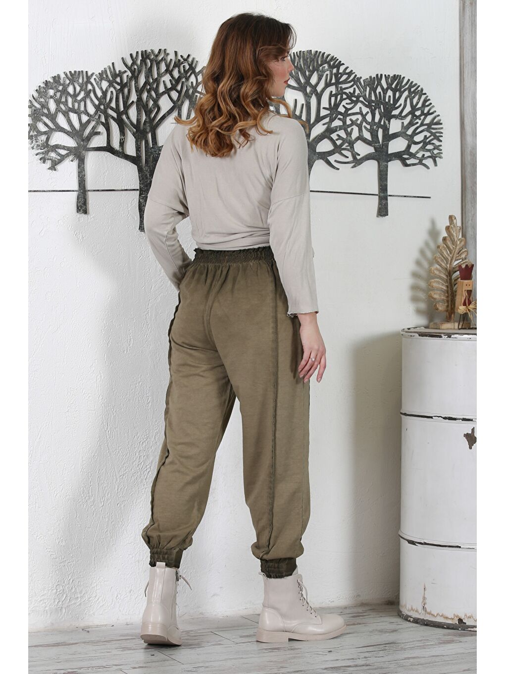 Antrasit Cepli Yıkamalı Lastikli Bel Jogger Paça Casual Örme Pantolon 100 60-7