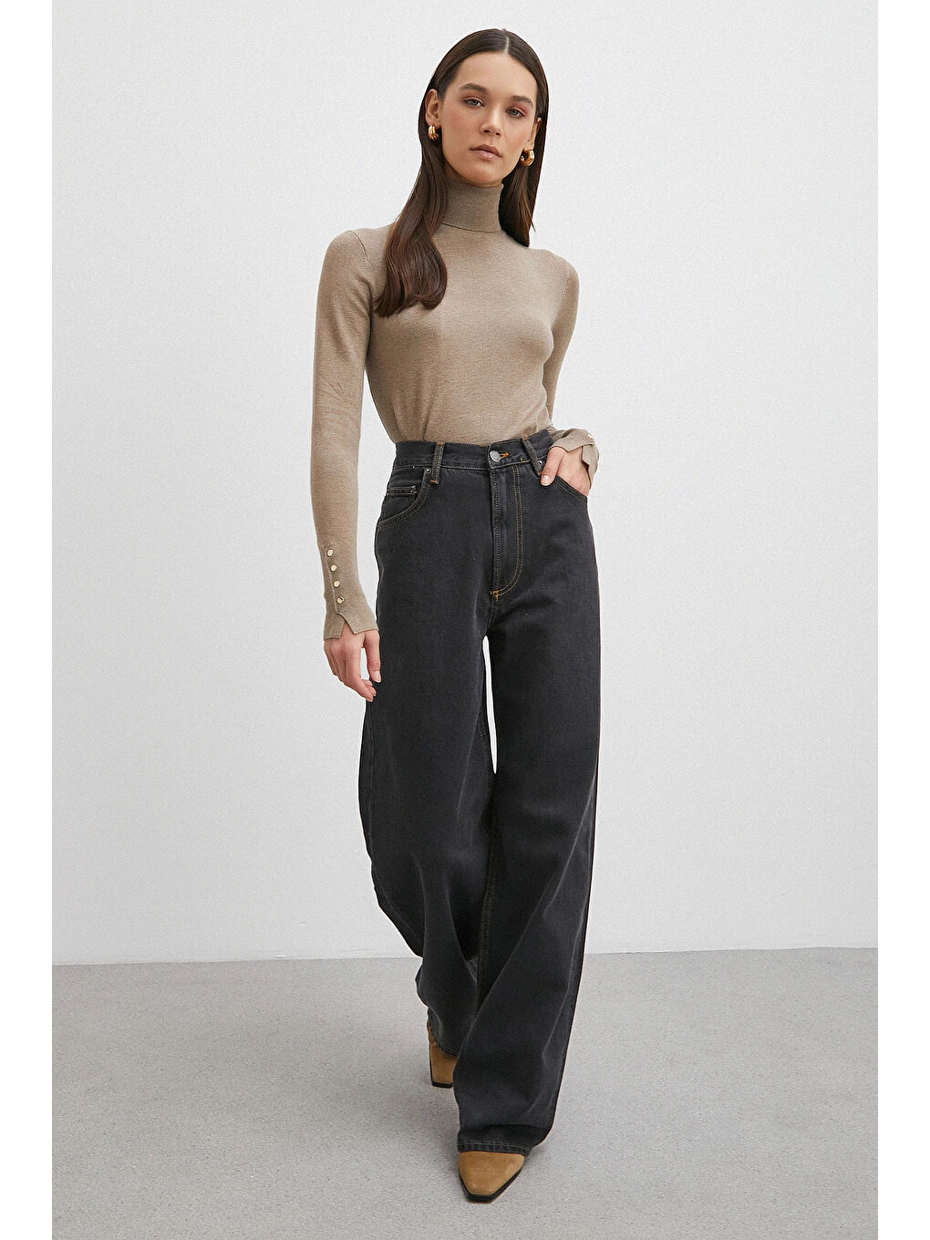 Beş Cepli Yüksek Bel Jean Siyah-2