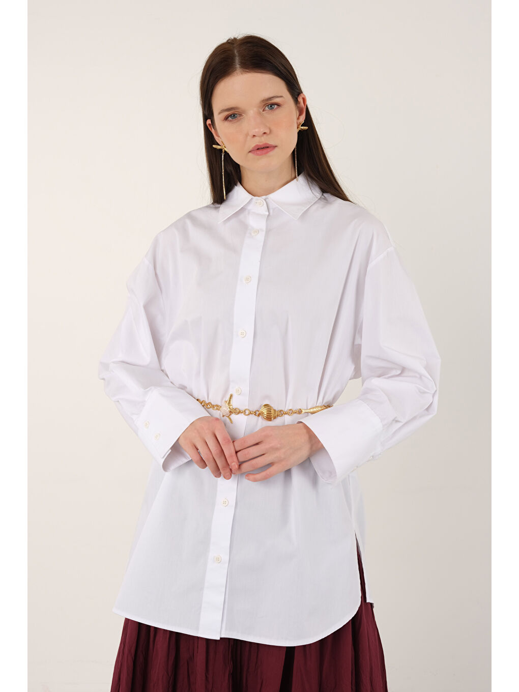 Poplin Gömlek Kısa Ekru